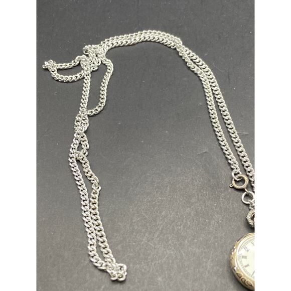 Ravisa Sweety Quartz Silver Tone Analog Pocket Watch with Necklace Chain - Picture 3 of 9